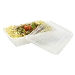 PP Posuda za jelo+ poklopac, višekratne,bijele, 22 x 15 x 6.5cm,