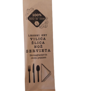 Set pribora TRIS drvena vilica+žlica+nož+salveta N. 50 kom