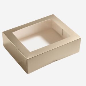 Poklon kutija kartonska bronca s prozorom 160x130x46mm 100 kom