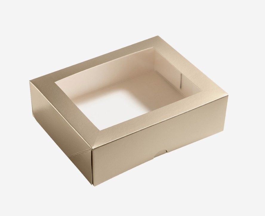 MSK-009 Poklon kutija kartonska bronca s prozorom 160x130x46mm 100 kom