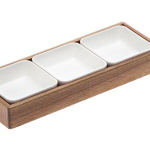 Pladanj od bagrema s 3 melaminske posude, 31,5x11,5x4cm