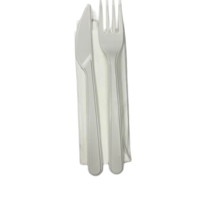 Dvodijelni set višekratnog PP pribora bijela vilica, nož, salveta 18 cm 50 kom u paketu