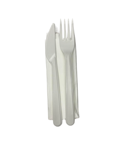 dvodij Dvodijelni set višekratnog PP pribora bijela vilica, nož, salveta 18 cm 50 kom u paketu