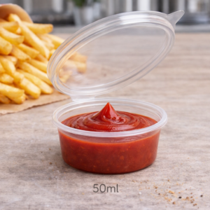 Pet posudice OLIPACK 50 ML za umak sa poklopcem,50kom