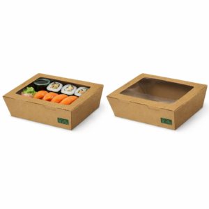 Bio kartonski box 100% Fair smeđi s prozorom PLA 700 ml 15x10x4,5 cm, 50 kom