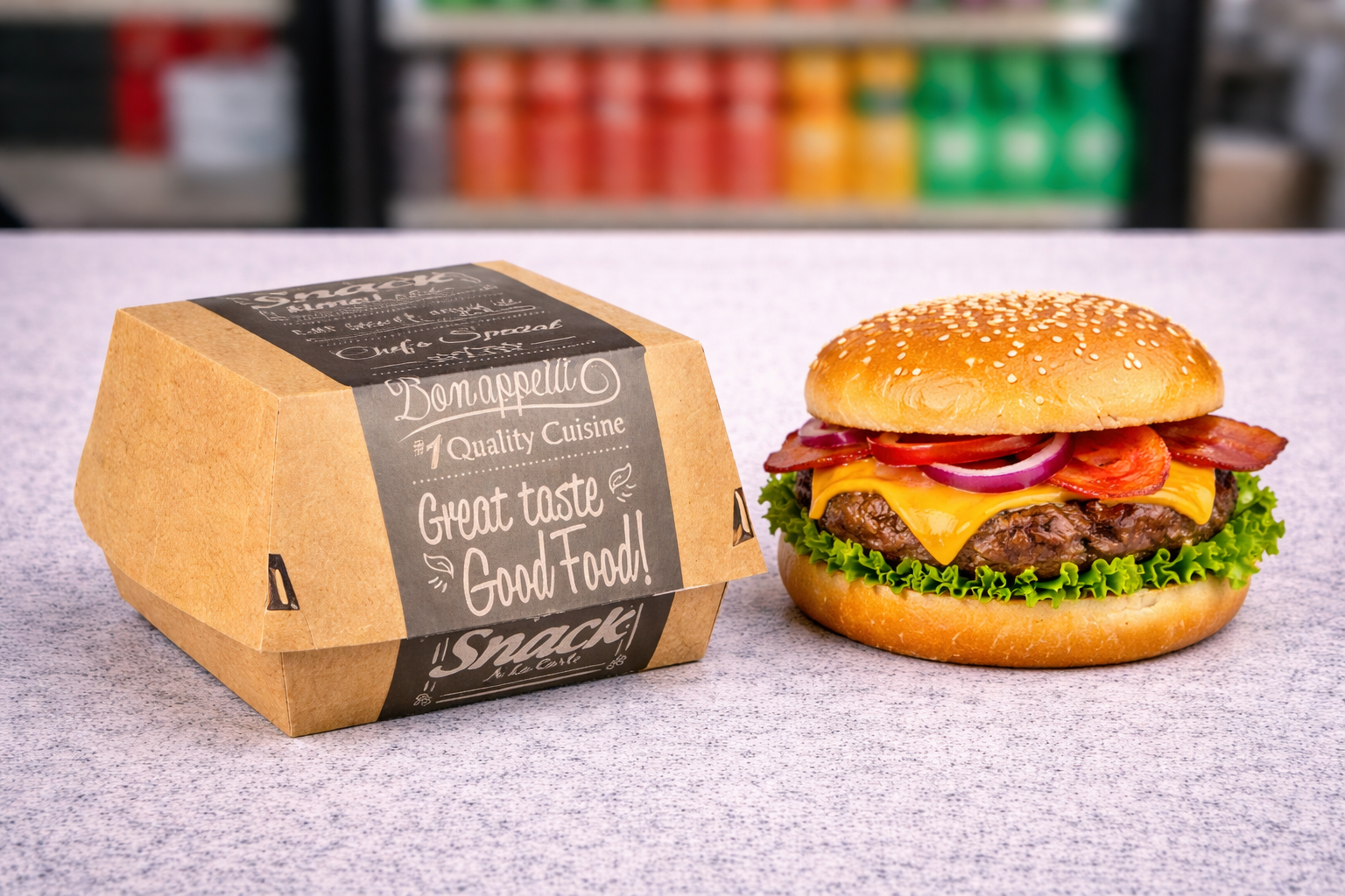 c8148146-8e18-4c29-8007-d3a9af2be3e1 Kartonska ambalaža Snack box Good Food veliki BURGER 7x11x11,5cm, 50 kom
