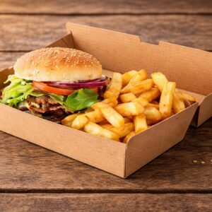 Kartonska ambalaža velika kutija za hamburger + pomfrit 22 x 12 x 9 cm 100 kom