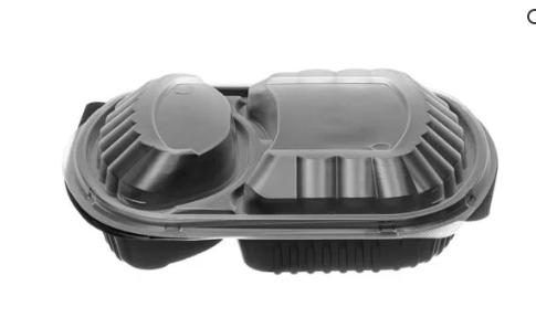 PP posude DVODJELNE crne za topla jela rebraste 1050ml, 24,5 x 20 x 4,3 cm + poklopac, 50 kom
